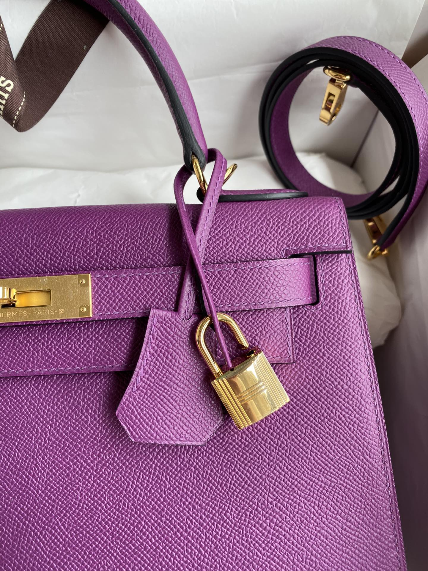 Hermes Kelly 28cm Handbag Shoulder Bag in Purple Epsom Leather